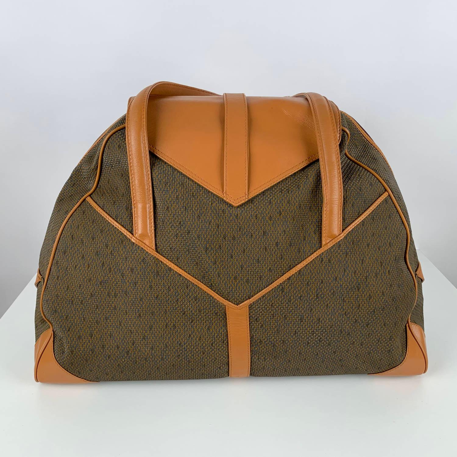 Yves Saint Laurent Vintage Tan Textured Canvas Travel Bag 1