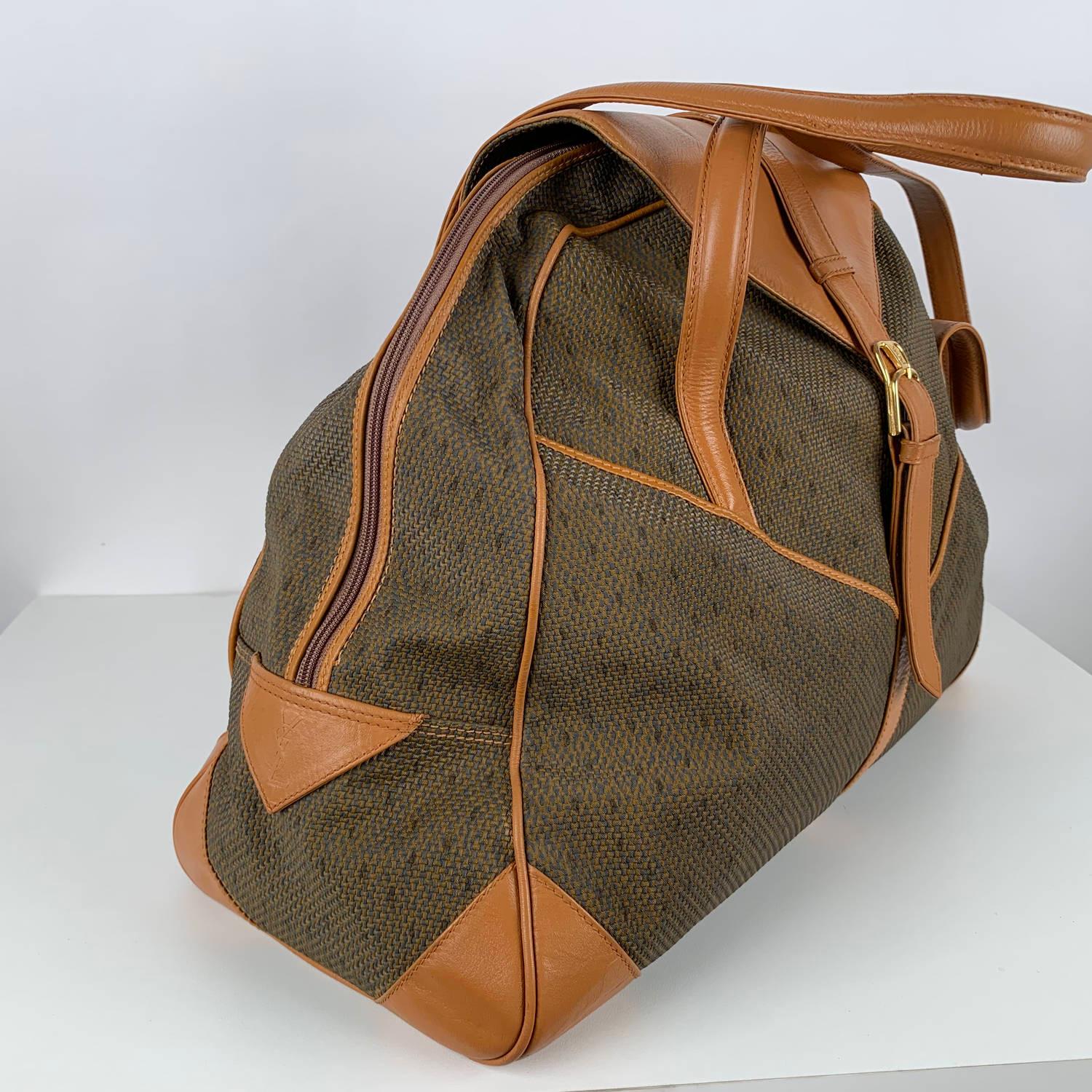 Yves Saint Laurent Vintage Tan Textured Canvas Travel Bag 2