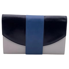Yves Saint Laurent Vintage Tricolor Blue Leather Handbag Clutch Bag