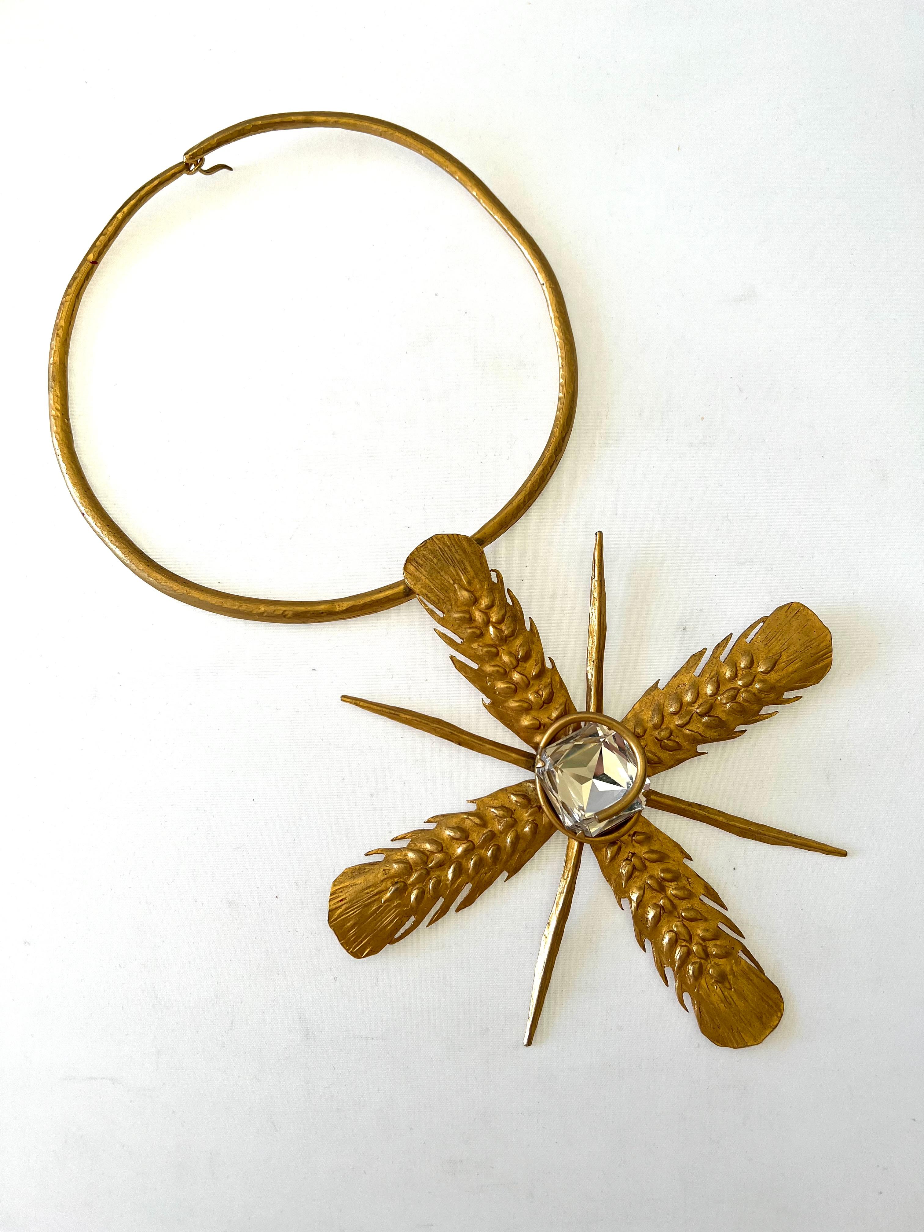 Yves Saint Laurent Vintage Wheat Cross Diamante Pendant Necklace  1
