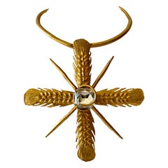 Yves Saint Laurent Vintage Wheat Cross Diamante Pendant Necklace