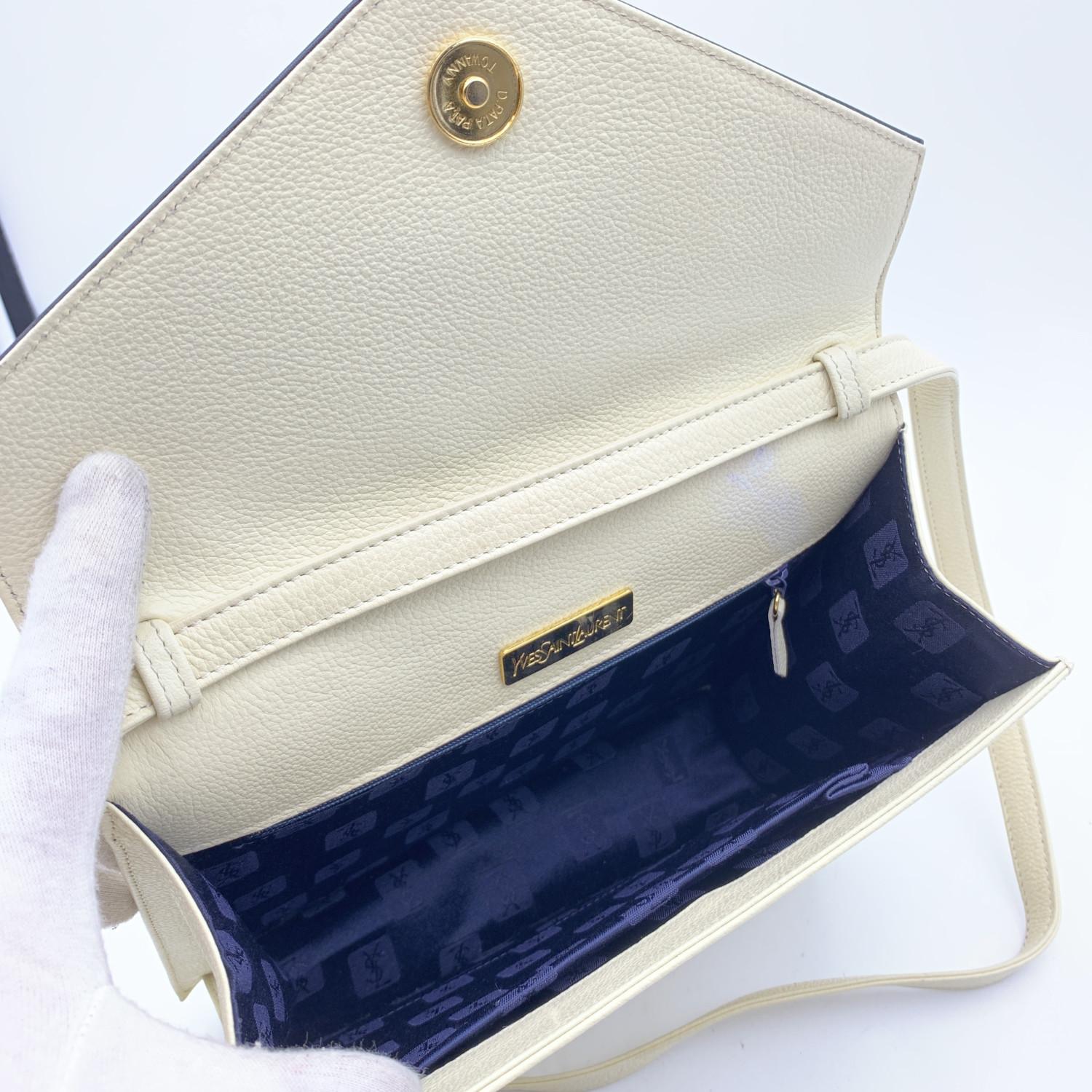 Yves Saint Laurent Vintage White and Blue Leather Flap Shoulder Bag 1