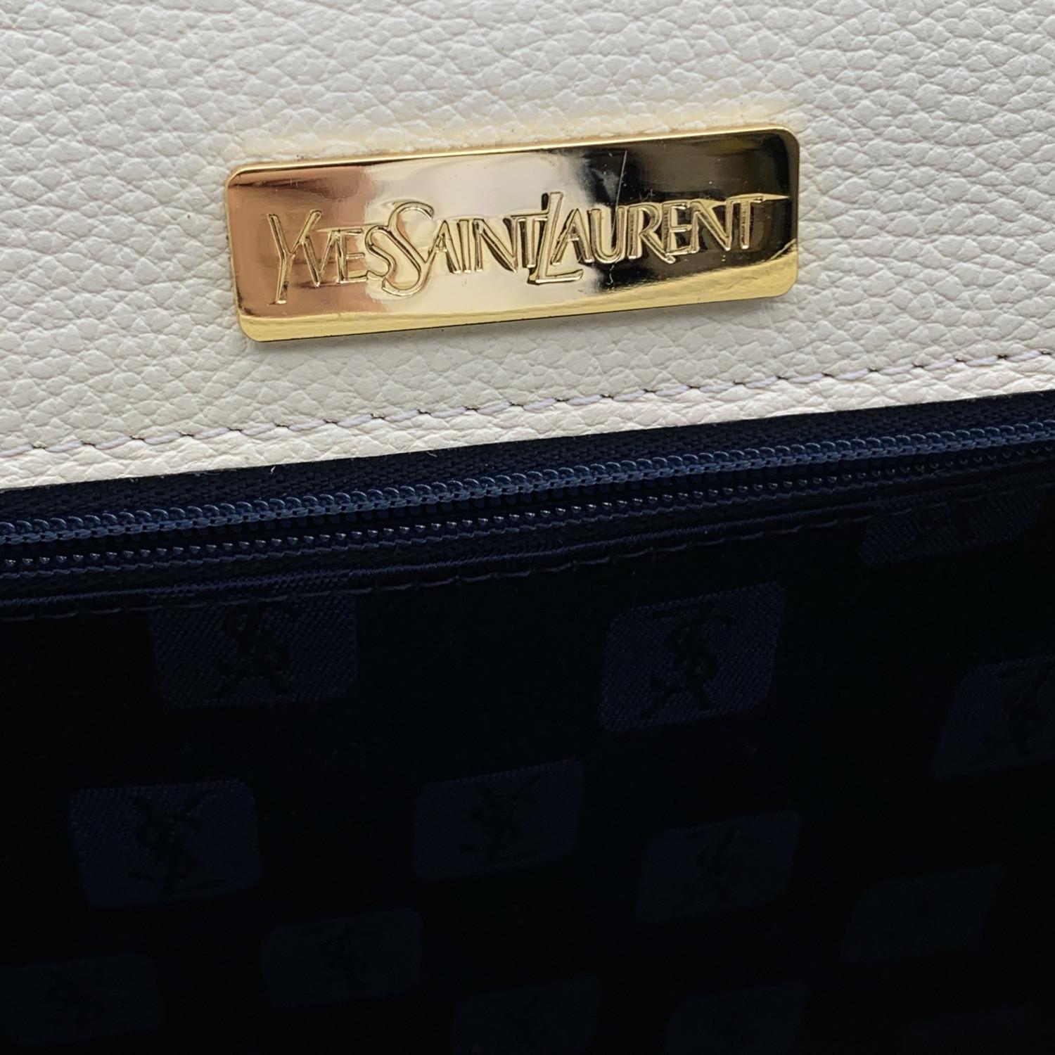 Yves Saint Laurent Vintage White and Blue Leather Flap Shoulder Bag 2