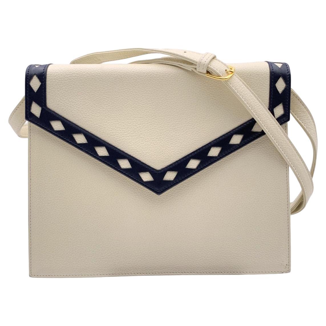 Yves Saint Laurent Vintage White and Blue Leather Flap Shoulder Bag