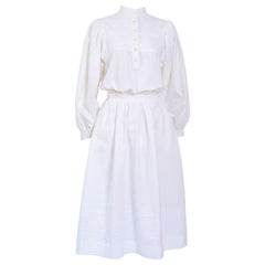 Yves Saint Laurent vintage white linen cross stitch embroidery top/skirt set