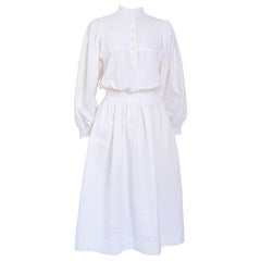 Yves Saint Laurent vintage white linen cross stitch embroidery top/skirt set 