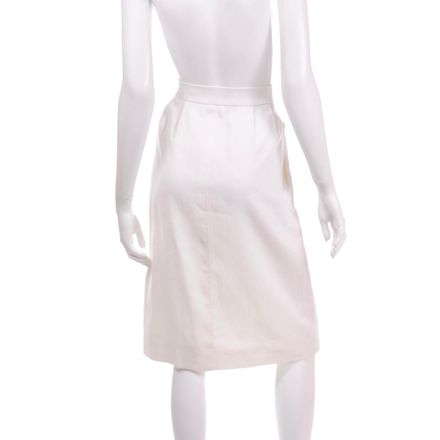 Yves Saint Laurent Vintage White Linen Pencil Skirt In Excellent Condition In Portland, OR