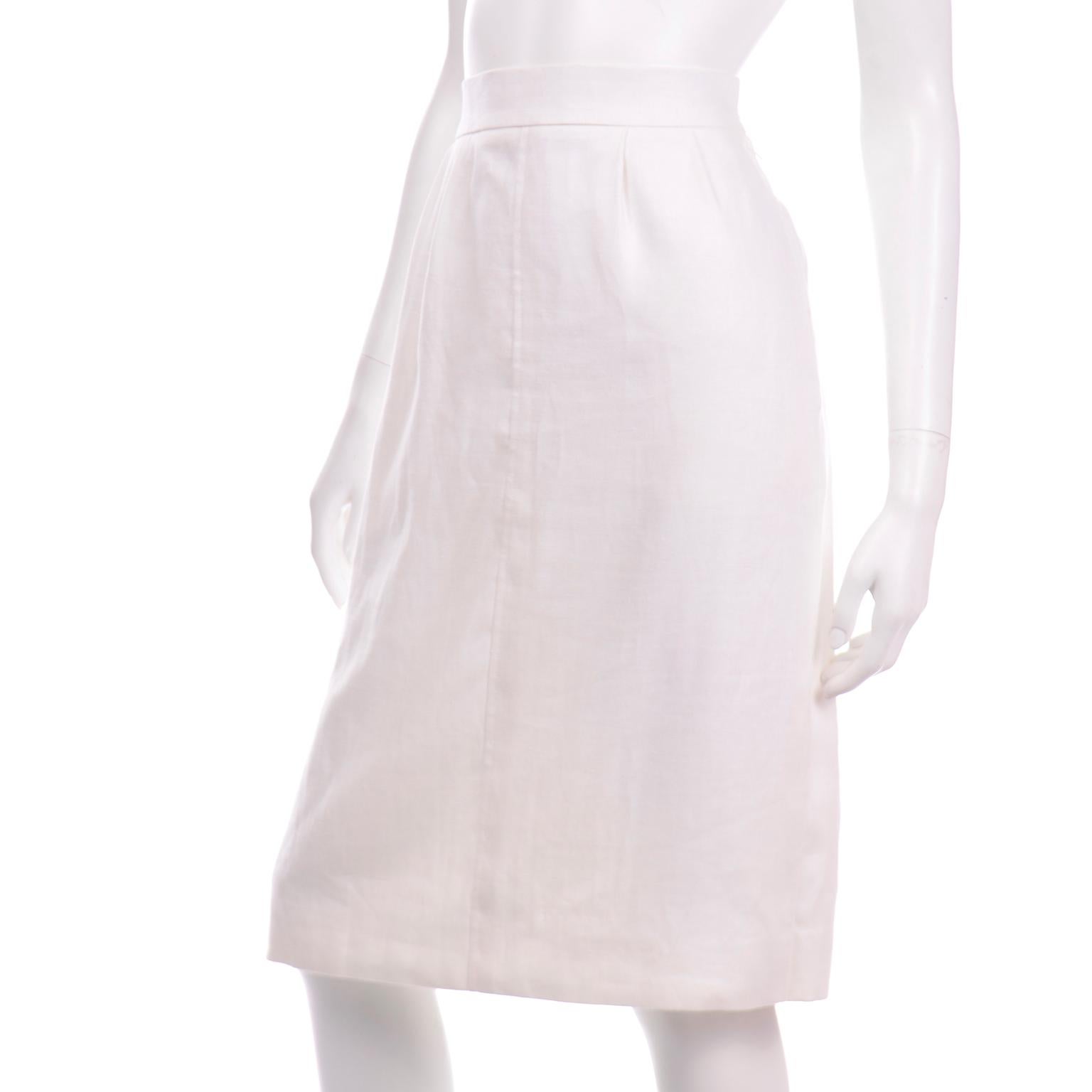 Women's Yves Saint Laurent Vintage White Linen Pencil Skirt