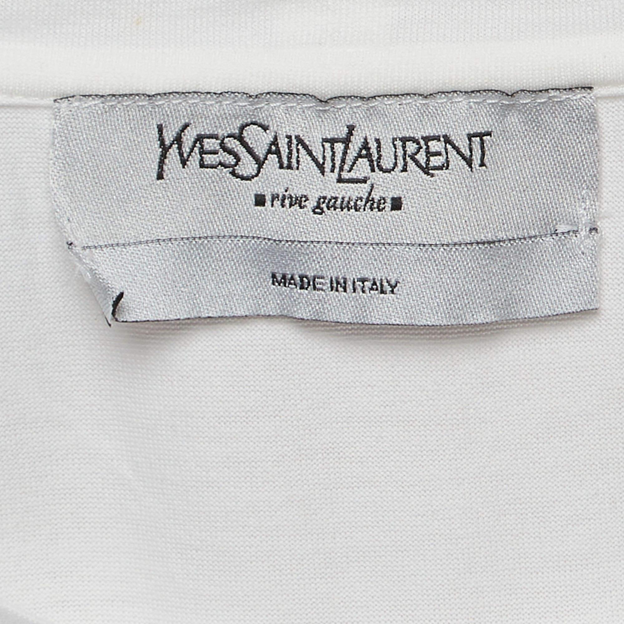 Yves Saint Laurent Vintage White Print Cotton Tank Top M In Good Condition In Dubai, Al Qouz 2