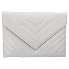 Yves Saint Laurent Vintage White V Quilted Leather Small Clutch Bag