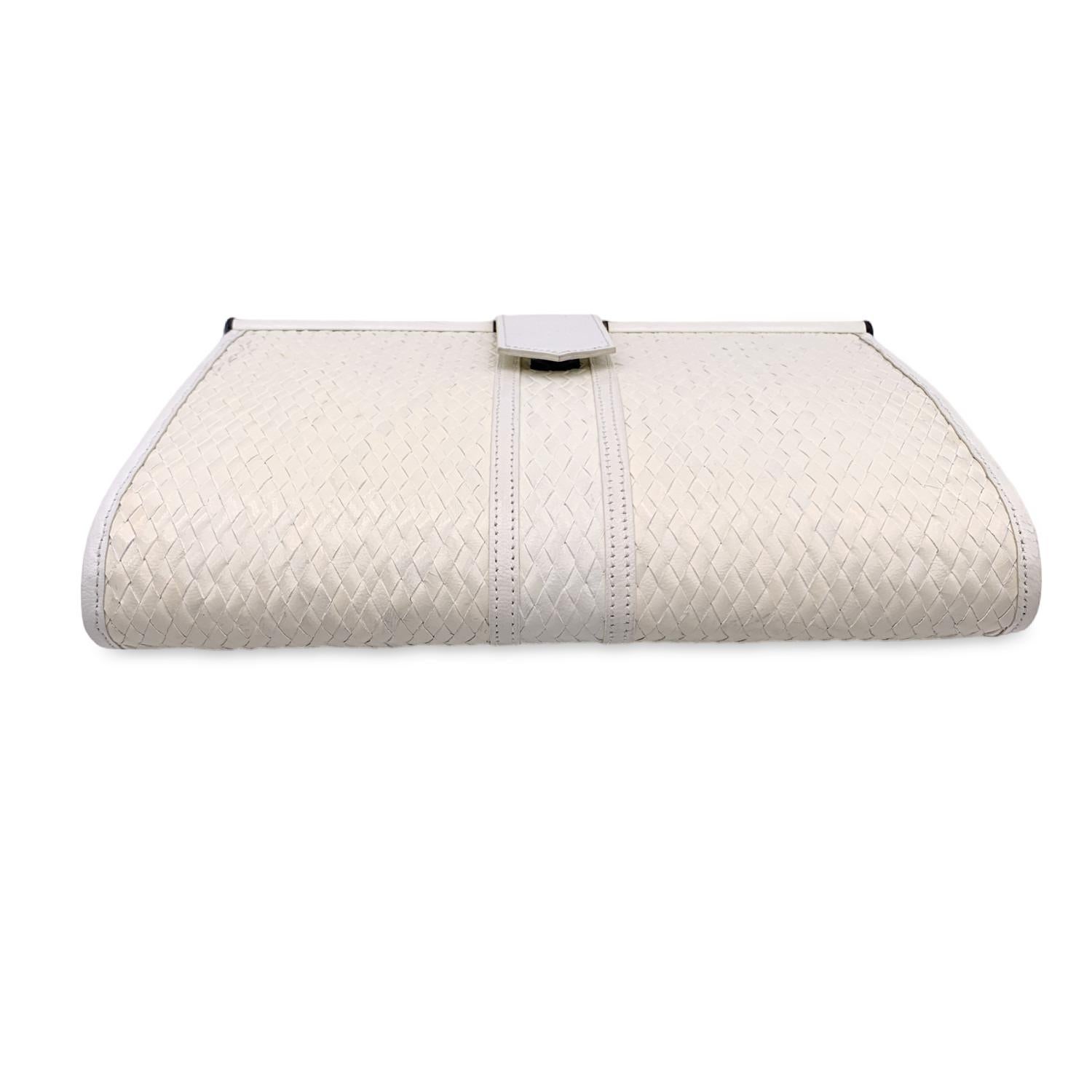 Women's Yves Saint Laurent Vintage White Woven Leather Clutch Bag Handbag