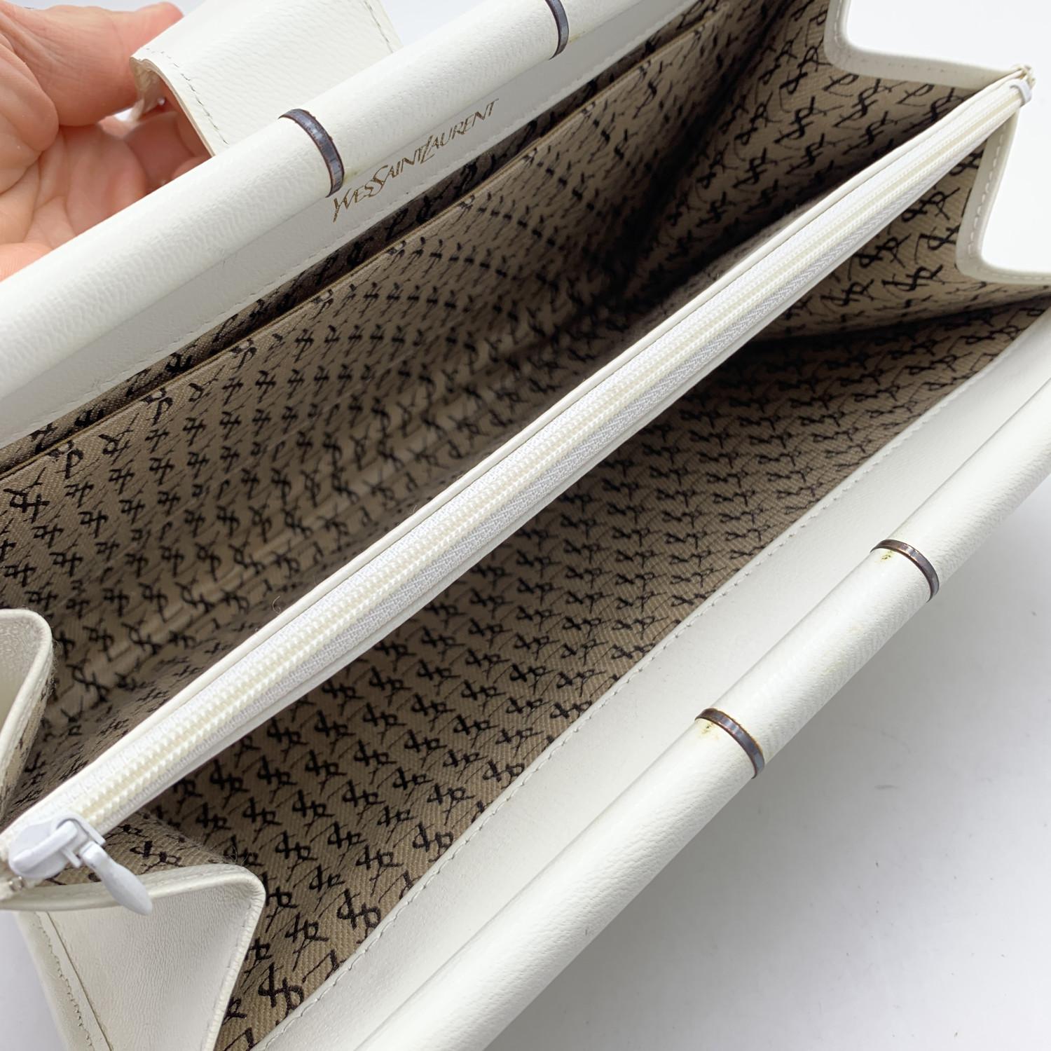 Yves Saint Laurent Vintage White Woven Leather Clutch Bag Handbag 1