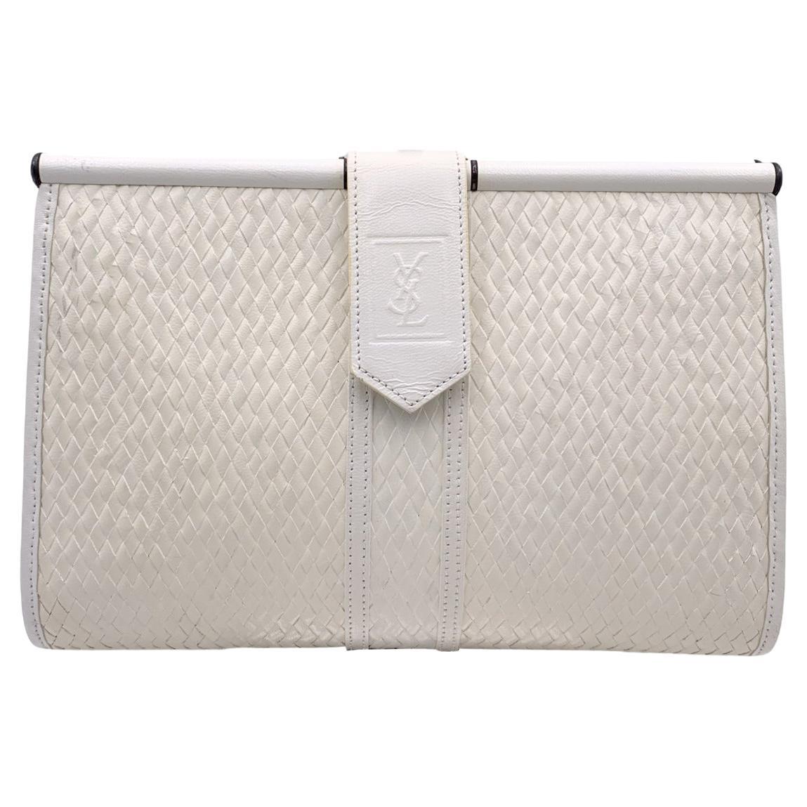 Yves Saint Laurent Vintage White Woven Leather Clutch Bag Handbag