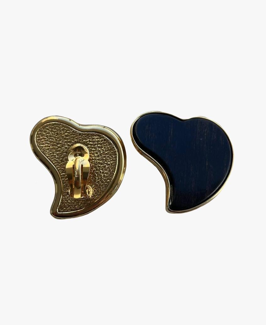 Retro Yves Saint Laurent Vintage Wood Heart Clip-On Earrings, 1980s