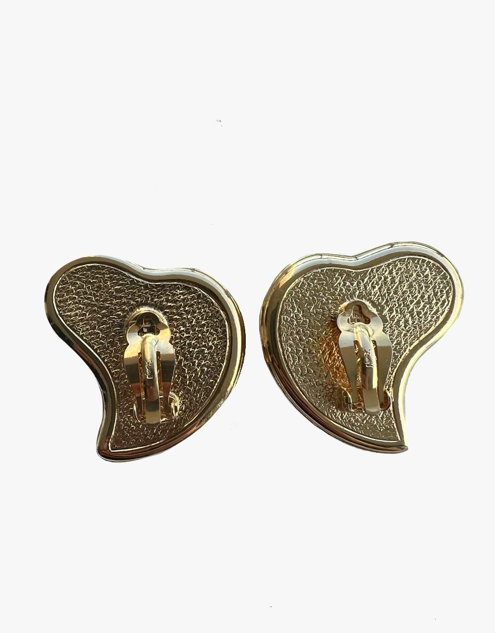Yves Saint Laurent Vintage Wood Heart Clip-On Earrings, 1980s In Good Condition In New York, NY