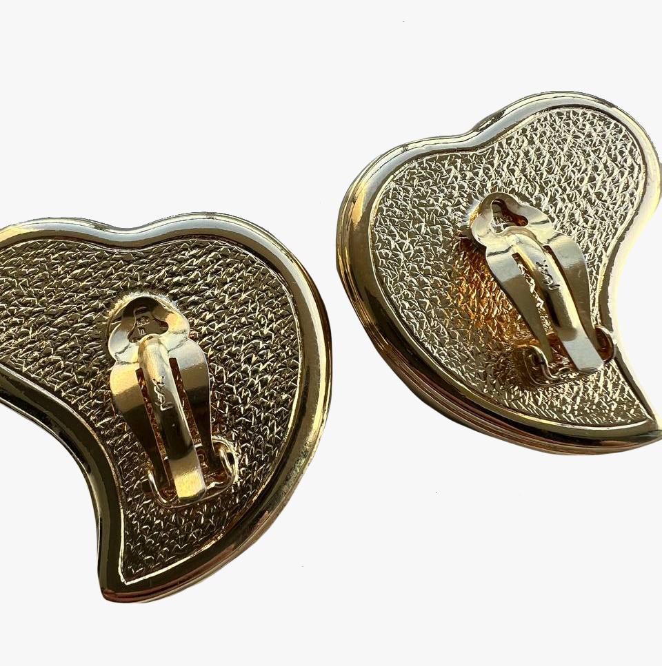 Women's or Men's Yves Saint Laurent Vintage Wood Heart Clip-On Earrings, 1980s