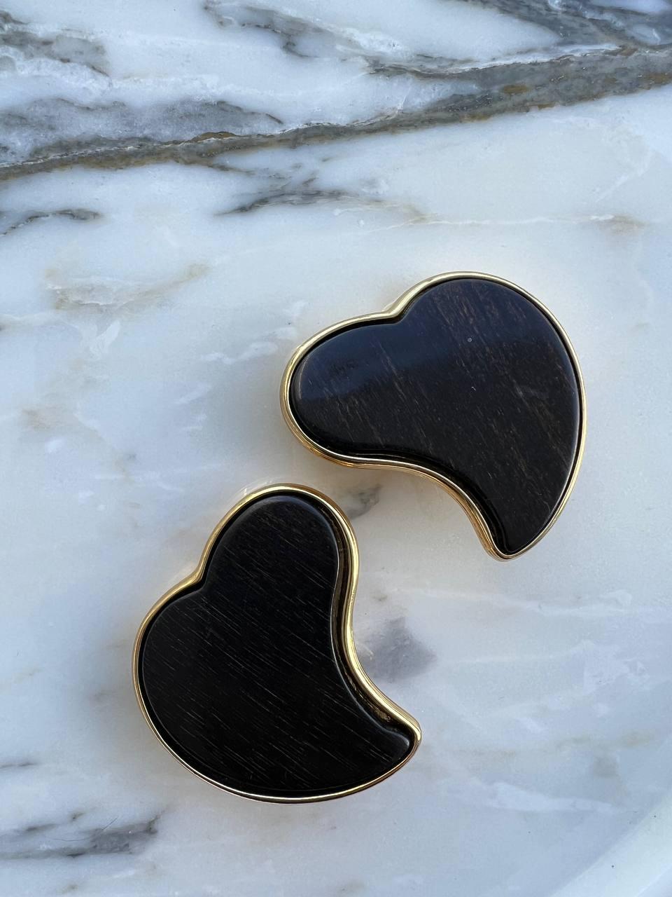 Yves Saint Laurent Vintage Wood Heart Clip-On Earrings, 1980s 1