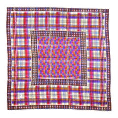 Yves Saint Laurent Retro Wool Challis & Silk Checkered Plaid Pattern Scarf 