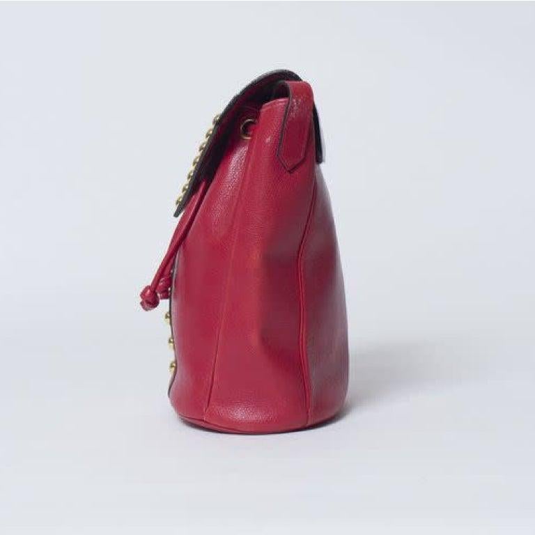 Women's Yves Saint Laurent Vintage Y Studs Bucket Flap Bag - Red