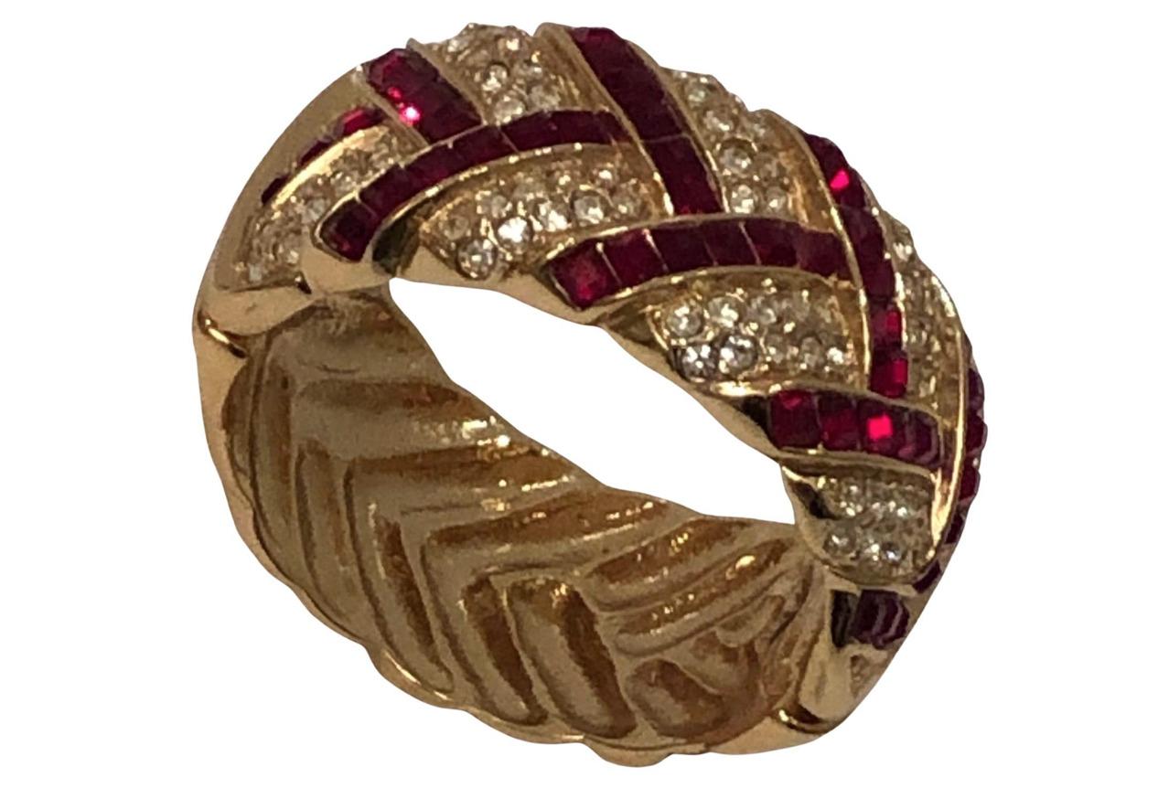 YVES SAINT-LAURENT Vintage YSL Gold Ruby Crystal Cuff & Earrings Set 1980s
An outstanding and rare 1980s YVES SAINT LAURENT vintage cuff 'manchette' bracelet earrings set. It is very rare to find for sale a complete set of vintage designer pieces