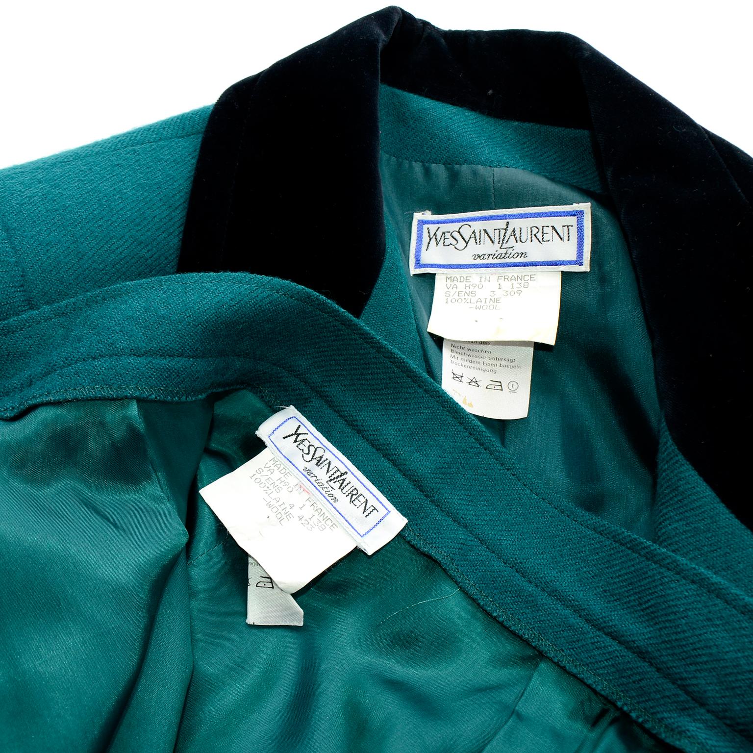 Yves Saint Laurent Vintage YSL Green Jacket & Skirt Suit 4