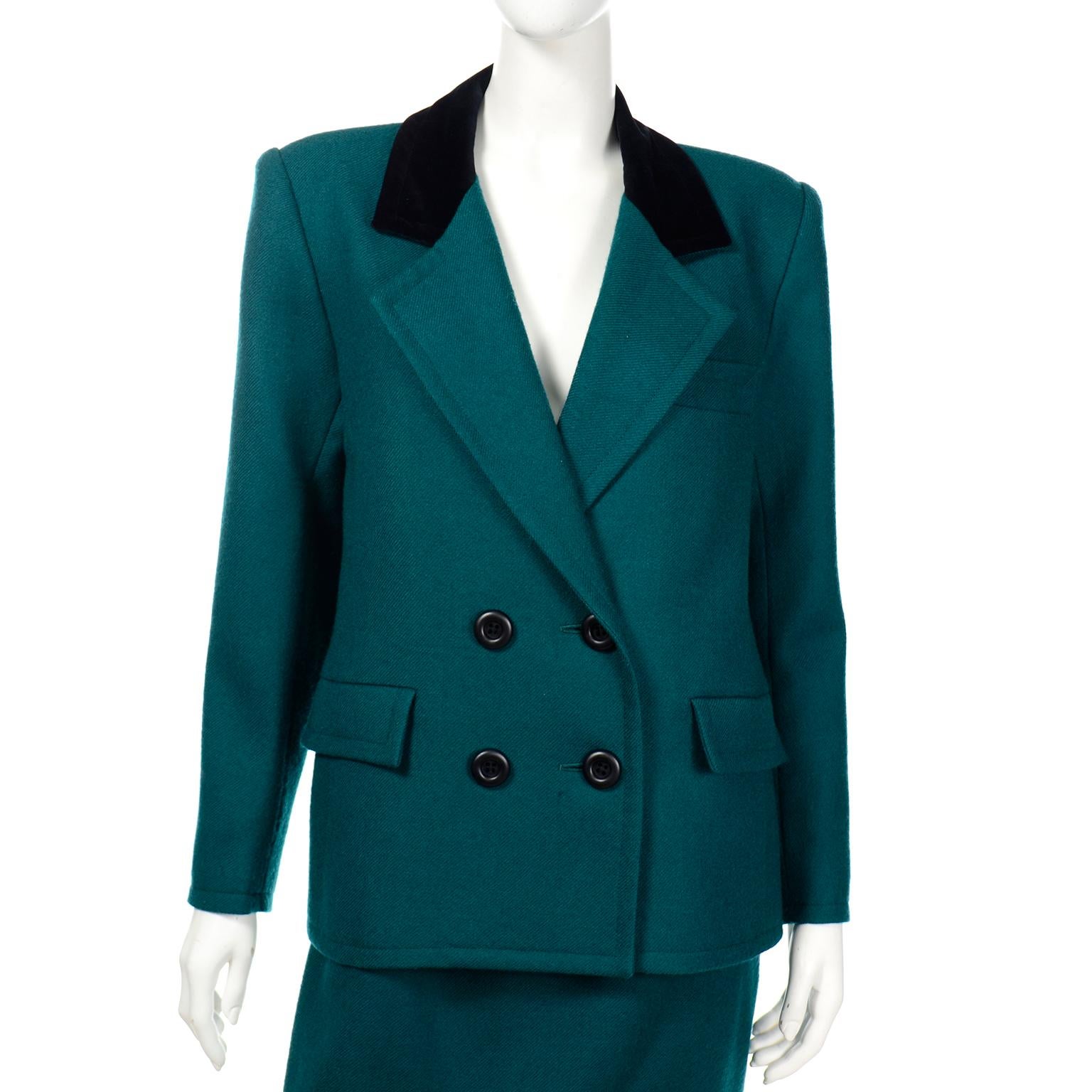 Yves Saint Laurent Vintage YSL Green Jacket & Skirt Suit In Excellent Condition In Portland, OR