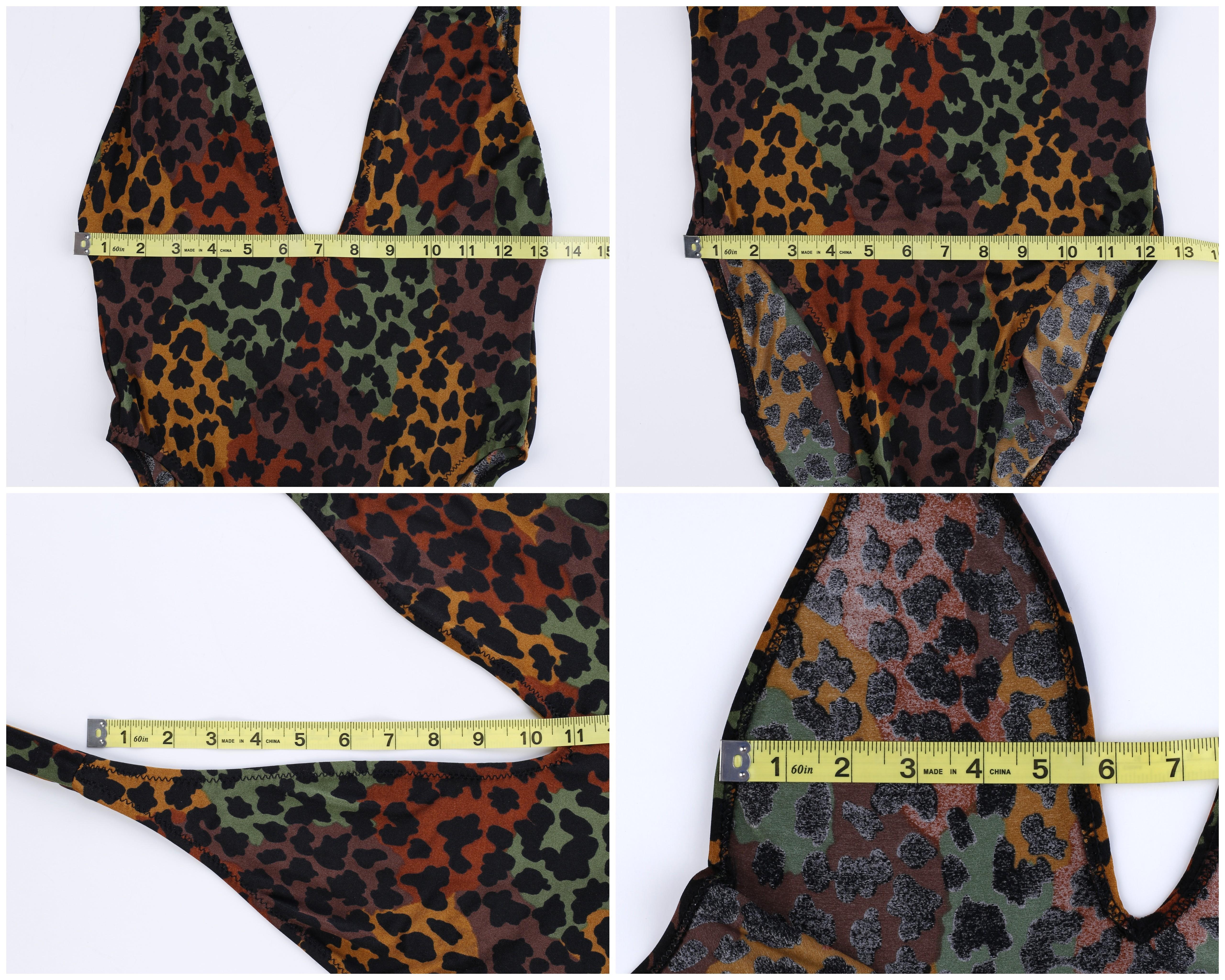 Yves Saint Laurent Vtg Deep V Plunge Back Leopard Print Strap Swimsuit Bodysuit For Sale 3