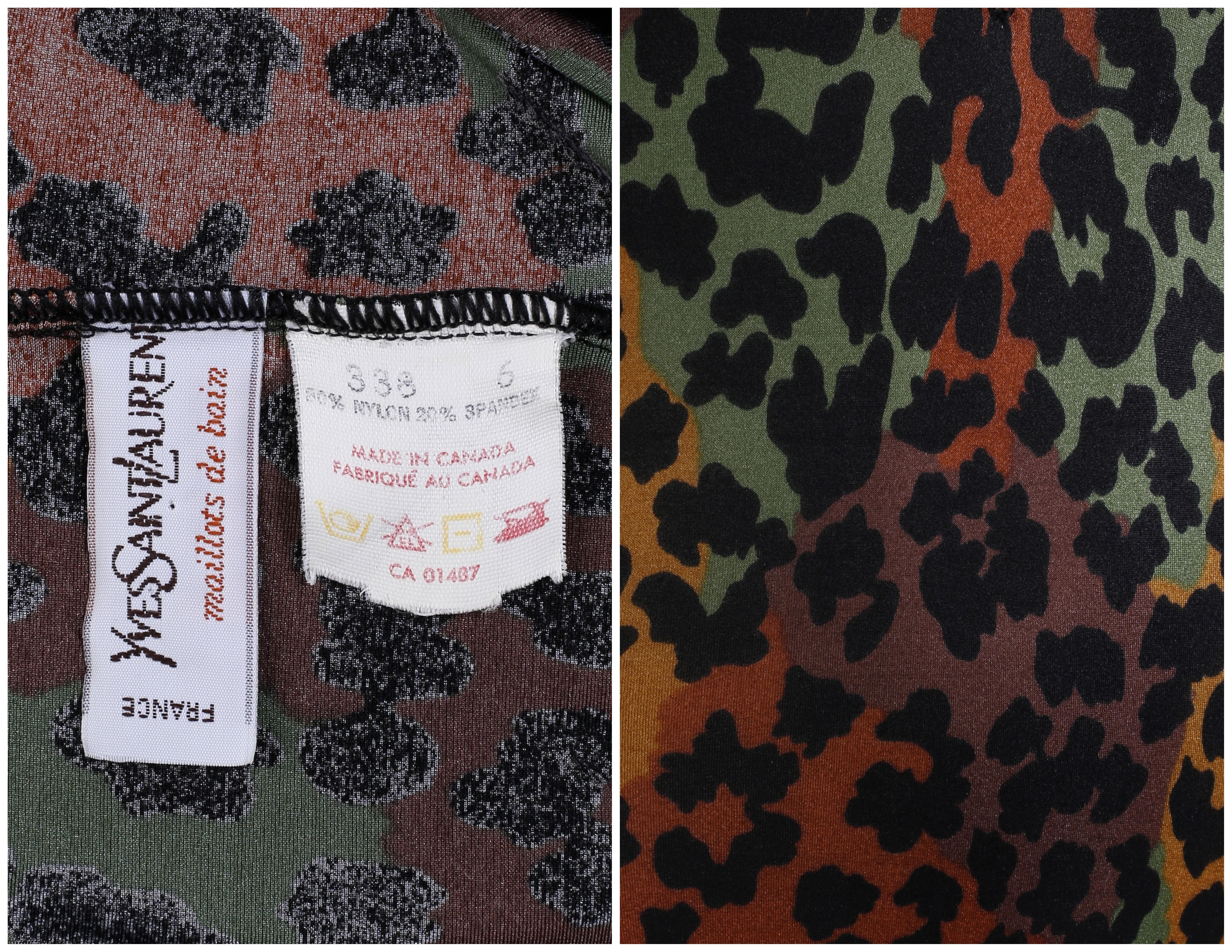 Yves Saint Laurent Vtg Deep V Plunge Back Leopard Print Strap Swimsuit Bodysuit For Sale 4