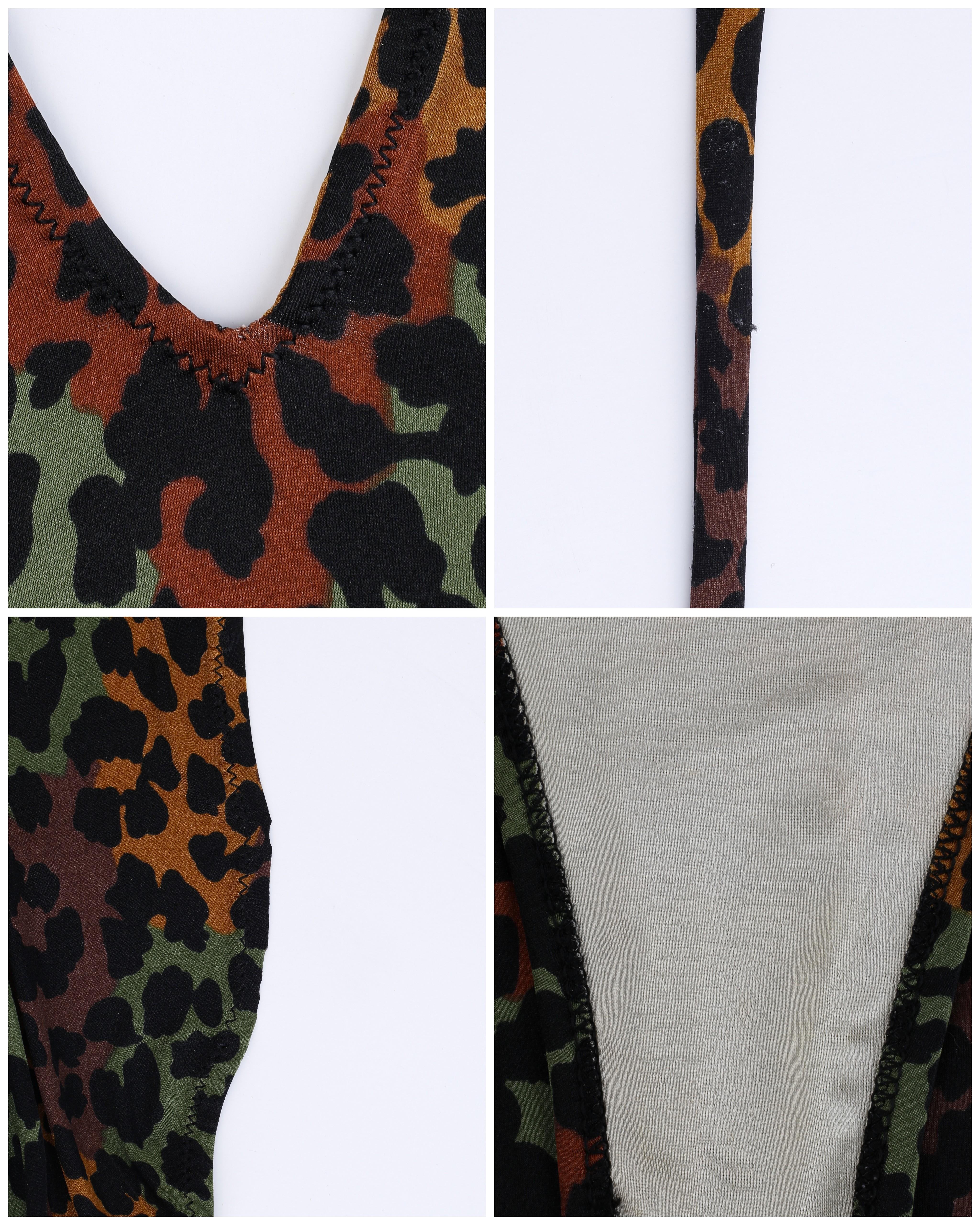 Yves Saint Laurent Vtg Deep V Plunge Back Leopard Print Strap Swimsuit Bodysuit For Sale 5
