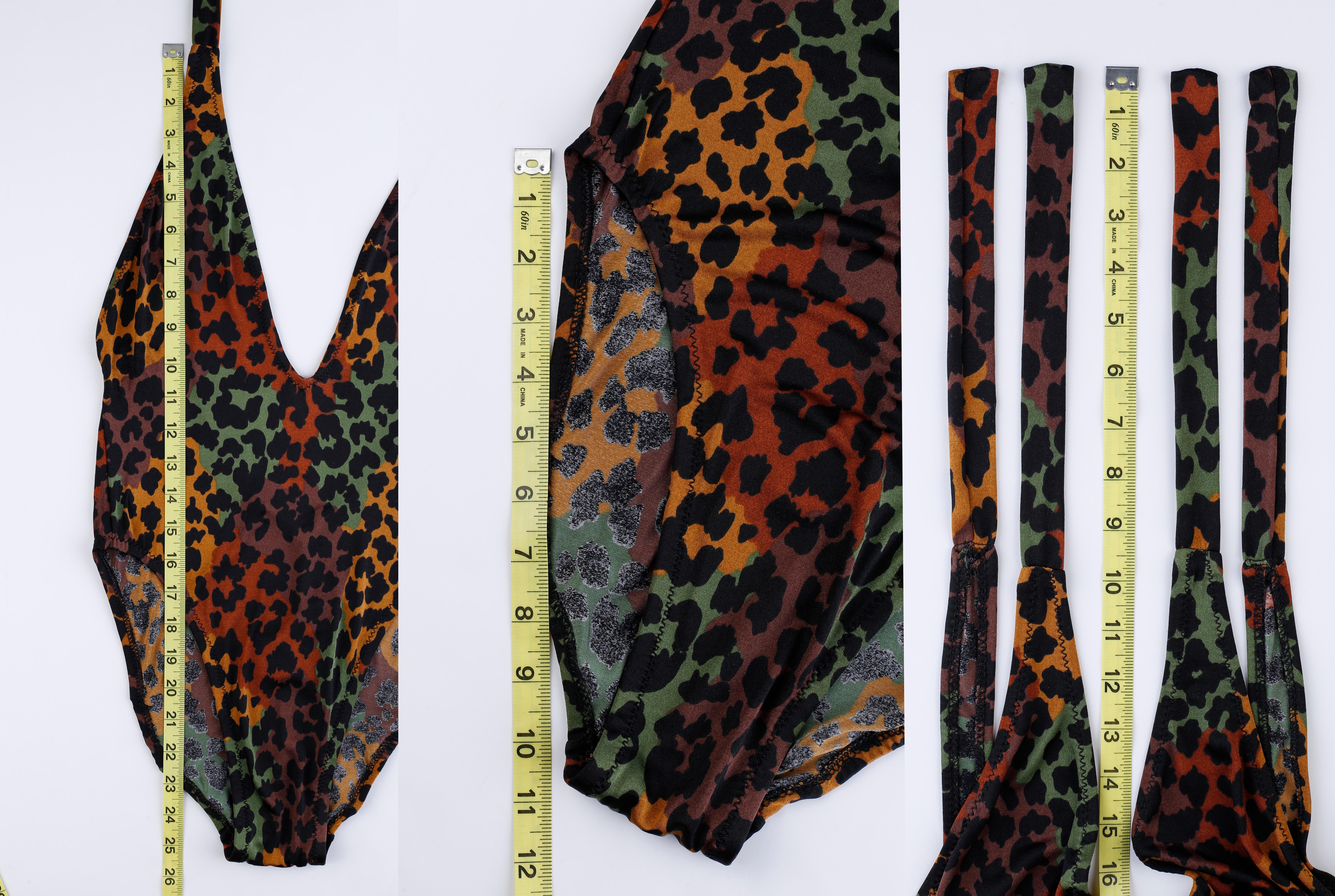 Yves Saint Laurent Vtg Deep V Plunge Back Leopard Print Strap Swimsuit Bodysuit For Sale 2