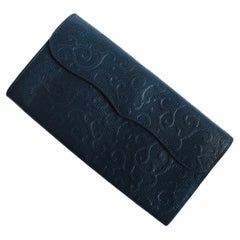 Yves Saint Laurent Wallet Blue Caviar Leather Scrolling Bifold 90s Vintage 