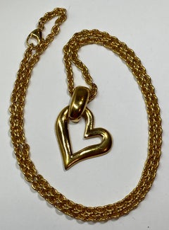 Yves Saint Laurent Whimsical Gilded Gold Hardware "Dangling Open Heart" On Chain