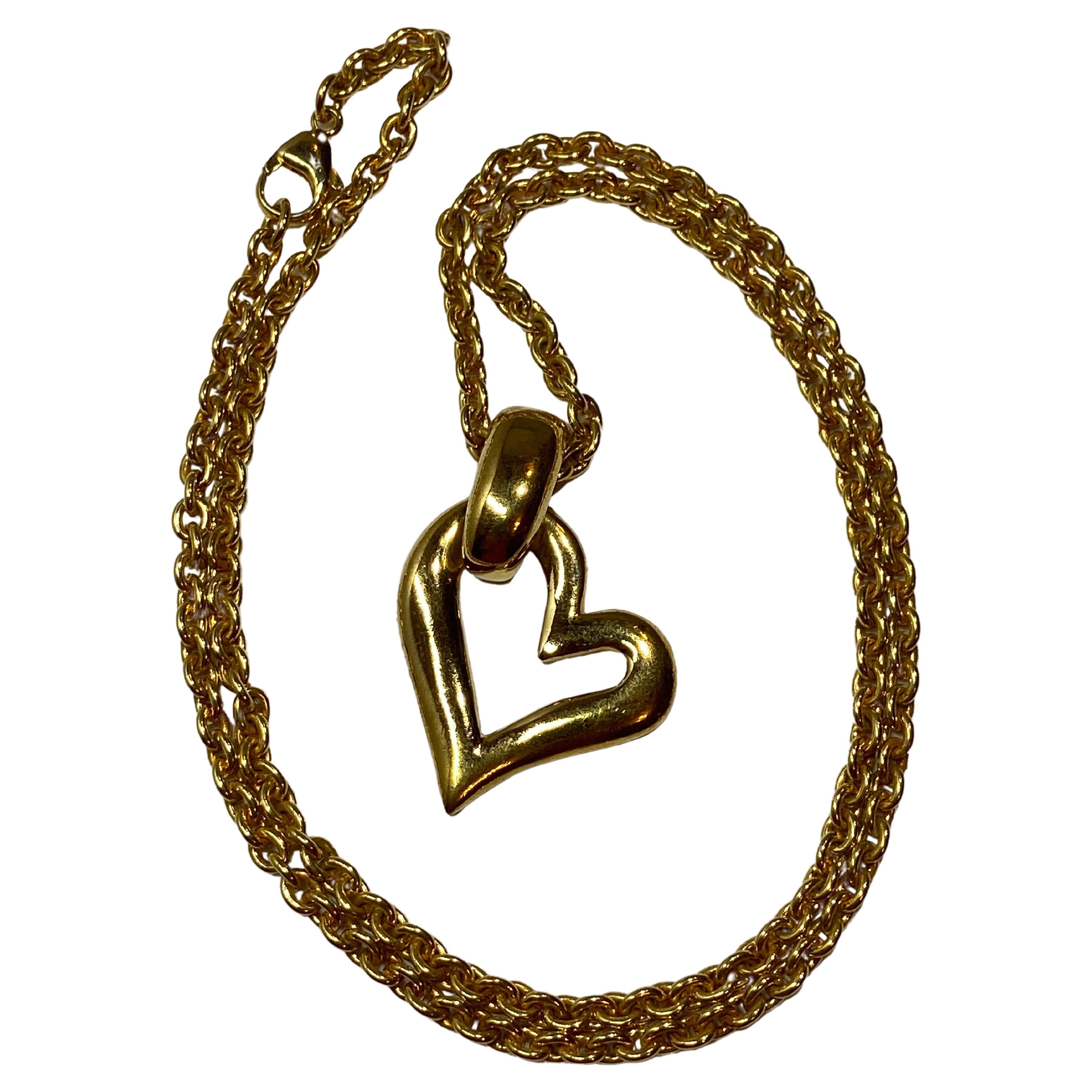 Yves Saint Laurent Whimsical Gilded Gold Hardware "Dangling Open Heart" On Chain For Sale