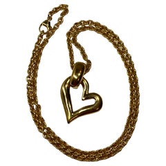 Yves Saint Laurent Whimsical Gilded Gold Hardware "Dangling Open Heart" On Chain