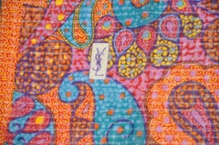 Yves Saint Laurent Whimsical Multi-Color Bold Palsey Wool Challis Fringe Scarf