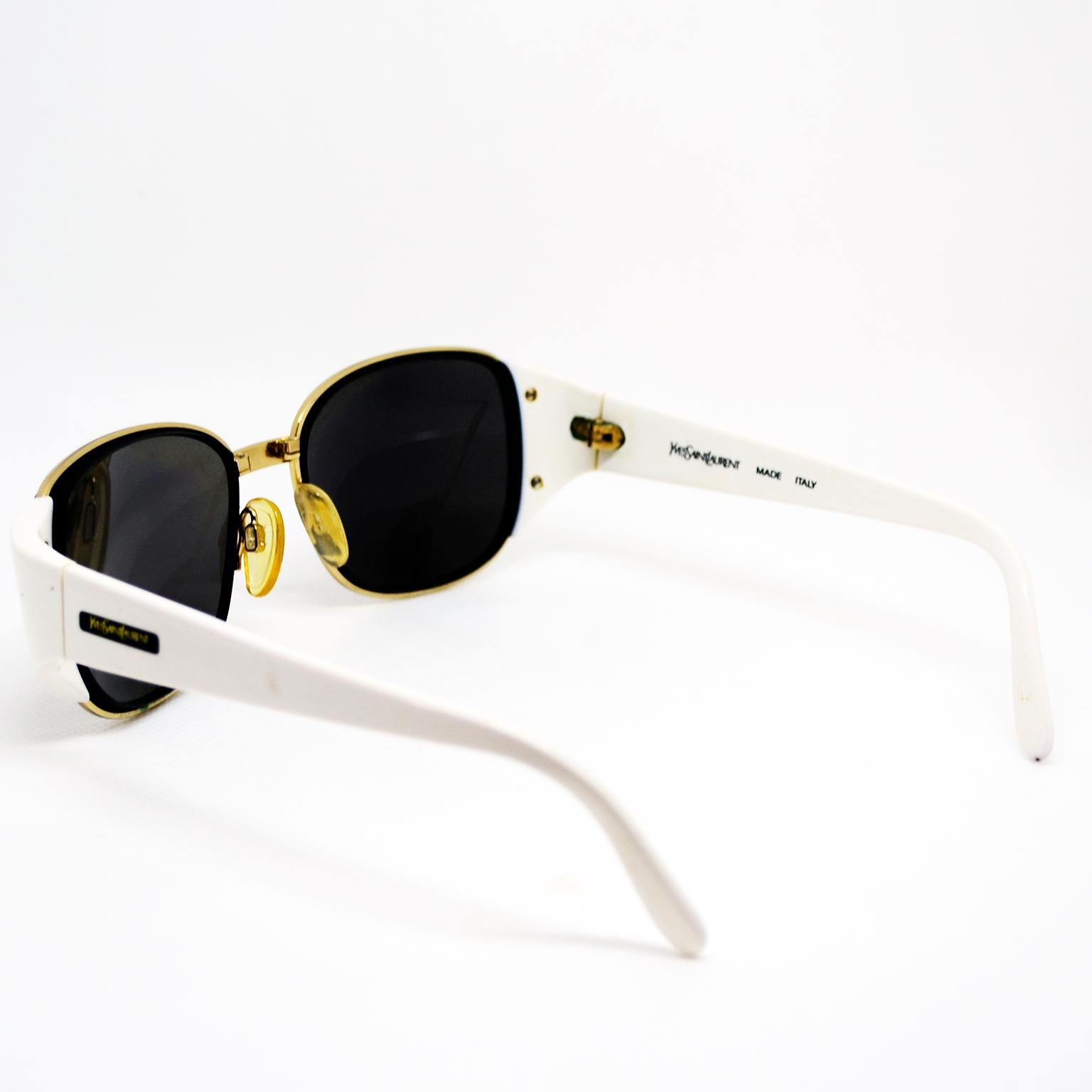 Black Yves Saint Laurent White and Gold Eyewear Frames Vintage YSL Sunglasses