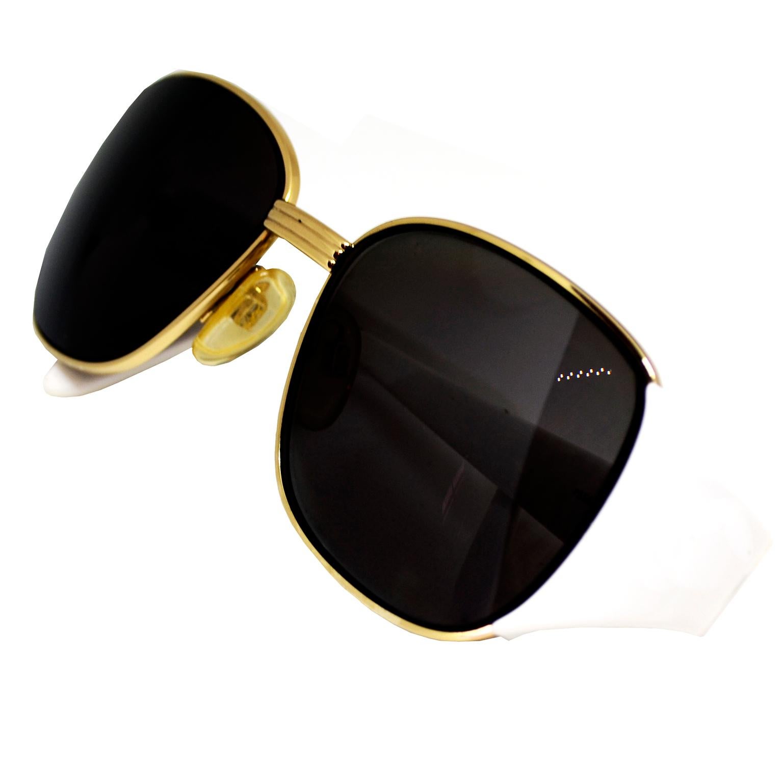 Yves Saint Laurent White and Gold Eyewear Frames Vintage YSL Sunglasses In Excellent Condition In Portland, OR