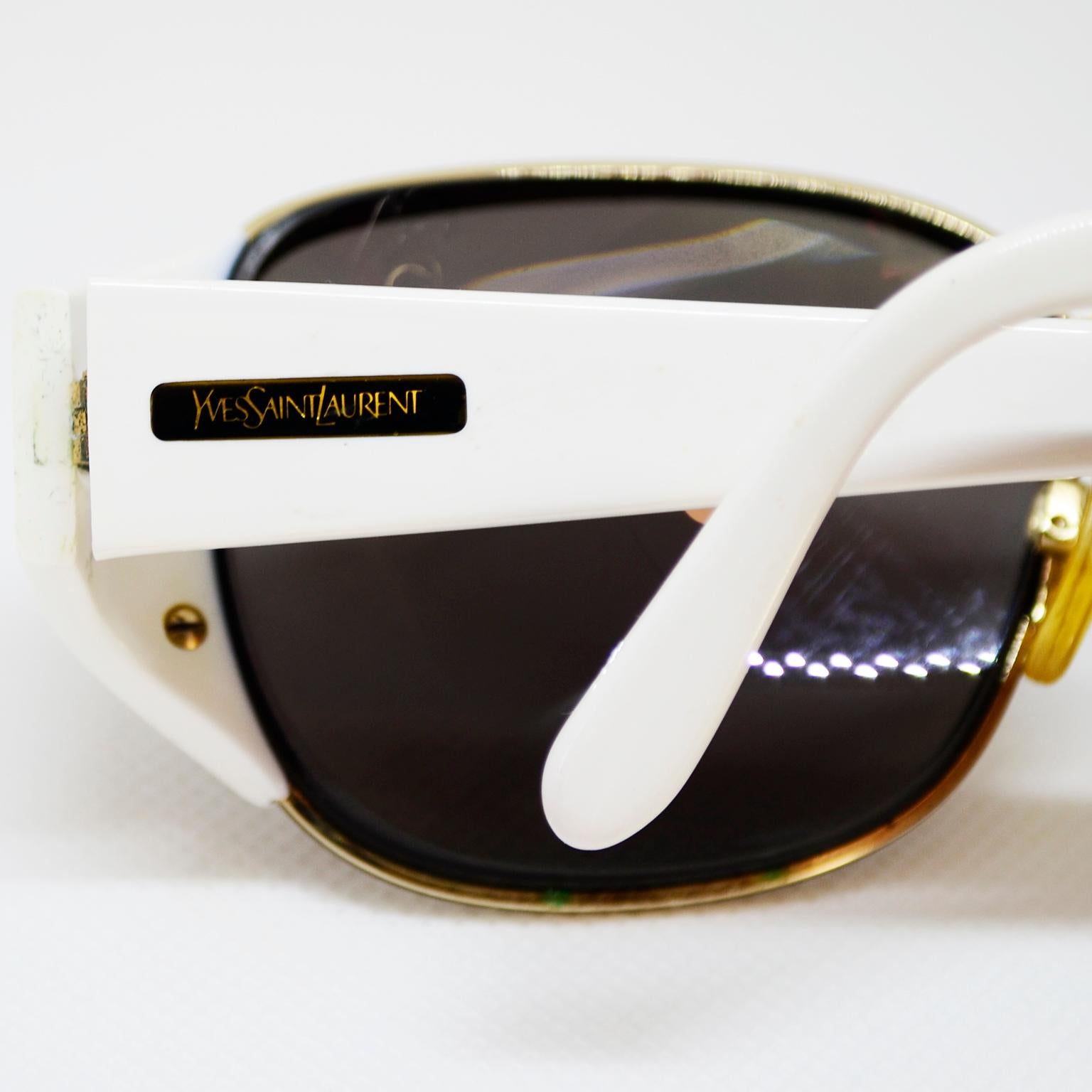 Women's or Men's Yves Saint Laurent White and Gold Eyewear Frames Vintage YSL Sunglasses
