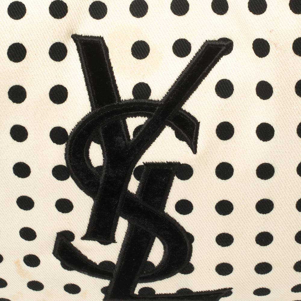 Women's Yves Saint Laurent White/Black Fabric Polka Dot Mombasa Hobo