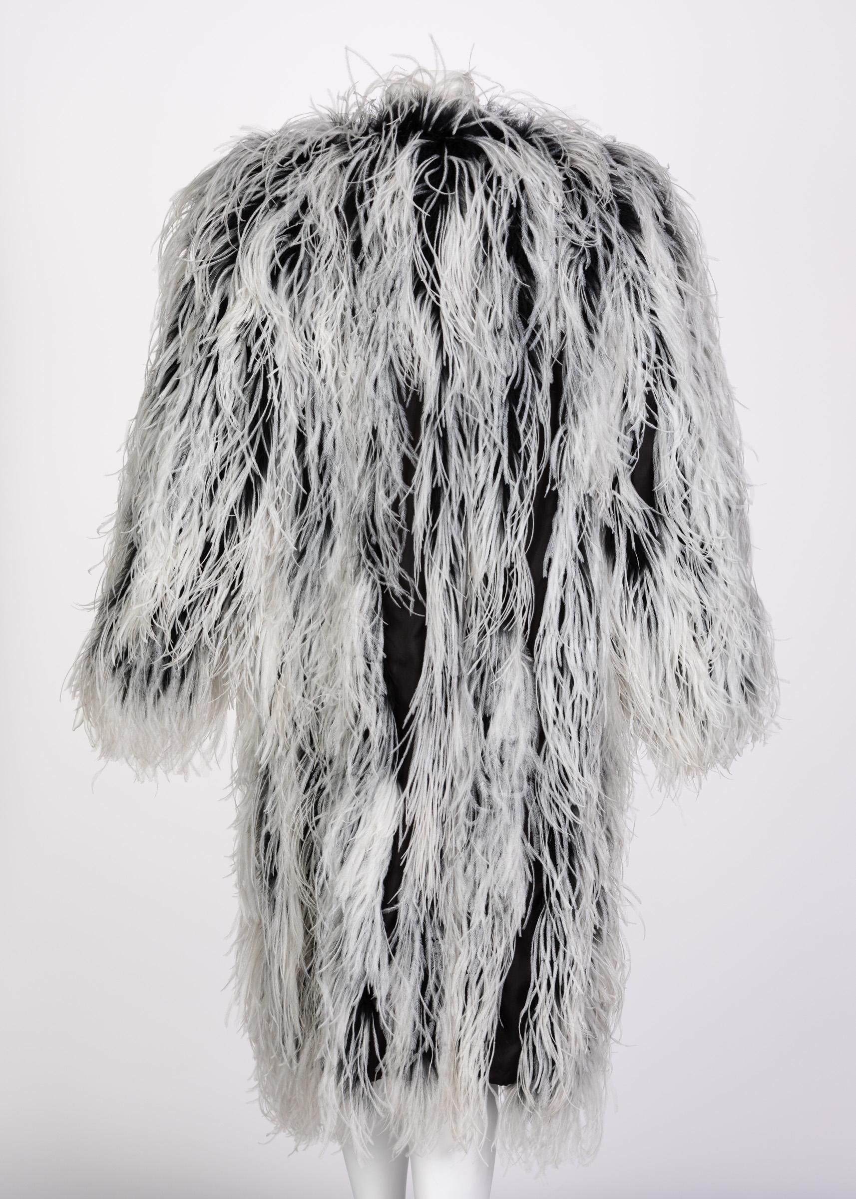 Yves Saint Laurent White Black Ostrich Feather Coat YSL Rare Documented 1960s 7