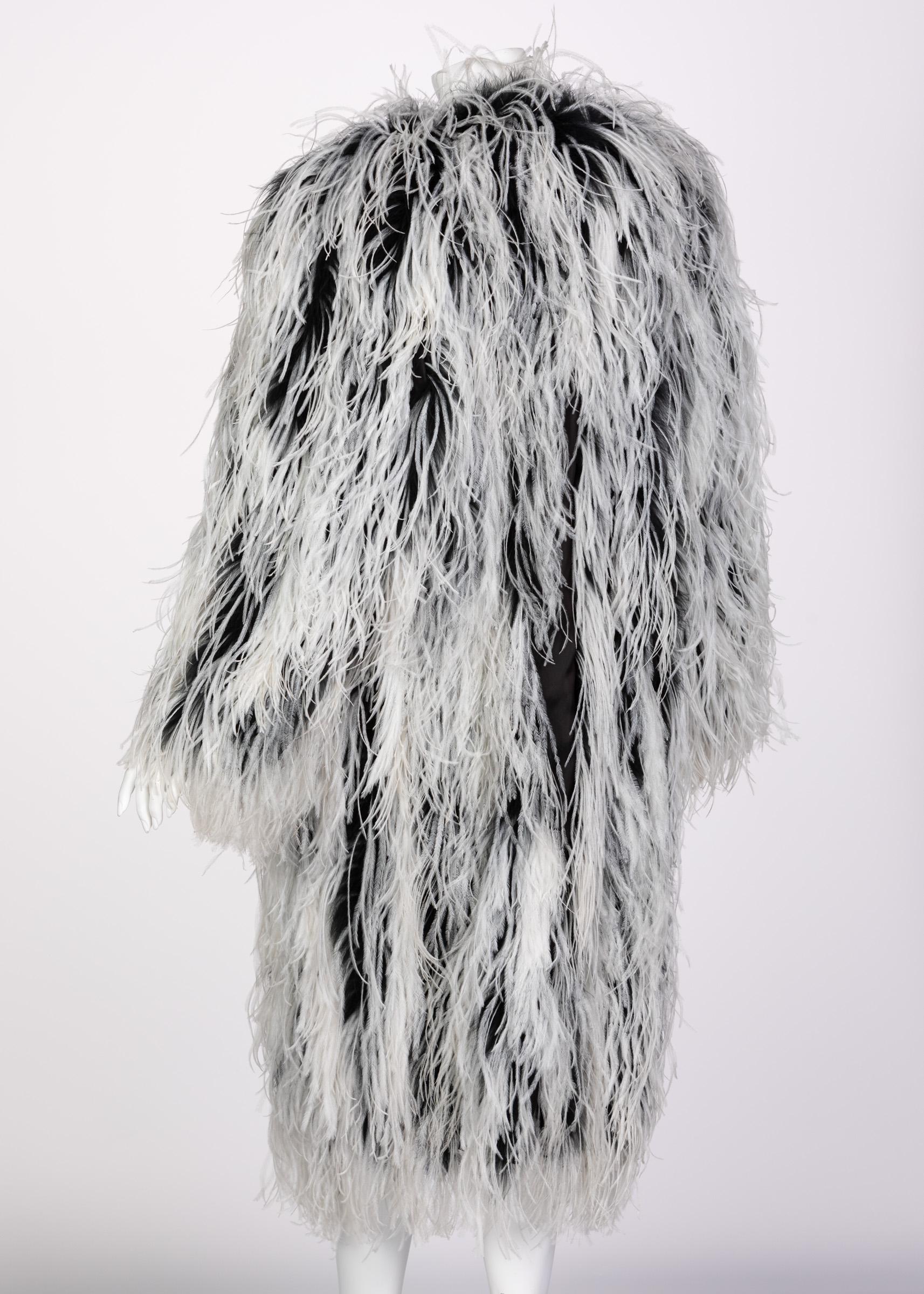 Gray Yves Saint Laurent White Black Ostrich Feather Coat YSL Rare Documented 1960s