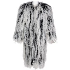 Retro Yves Saint Laurent White Black Ostrich Feather Coat YSL Rare Documented 1960s