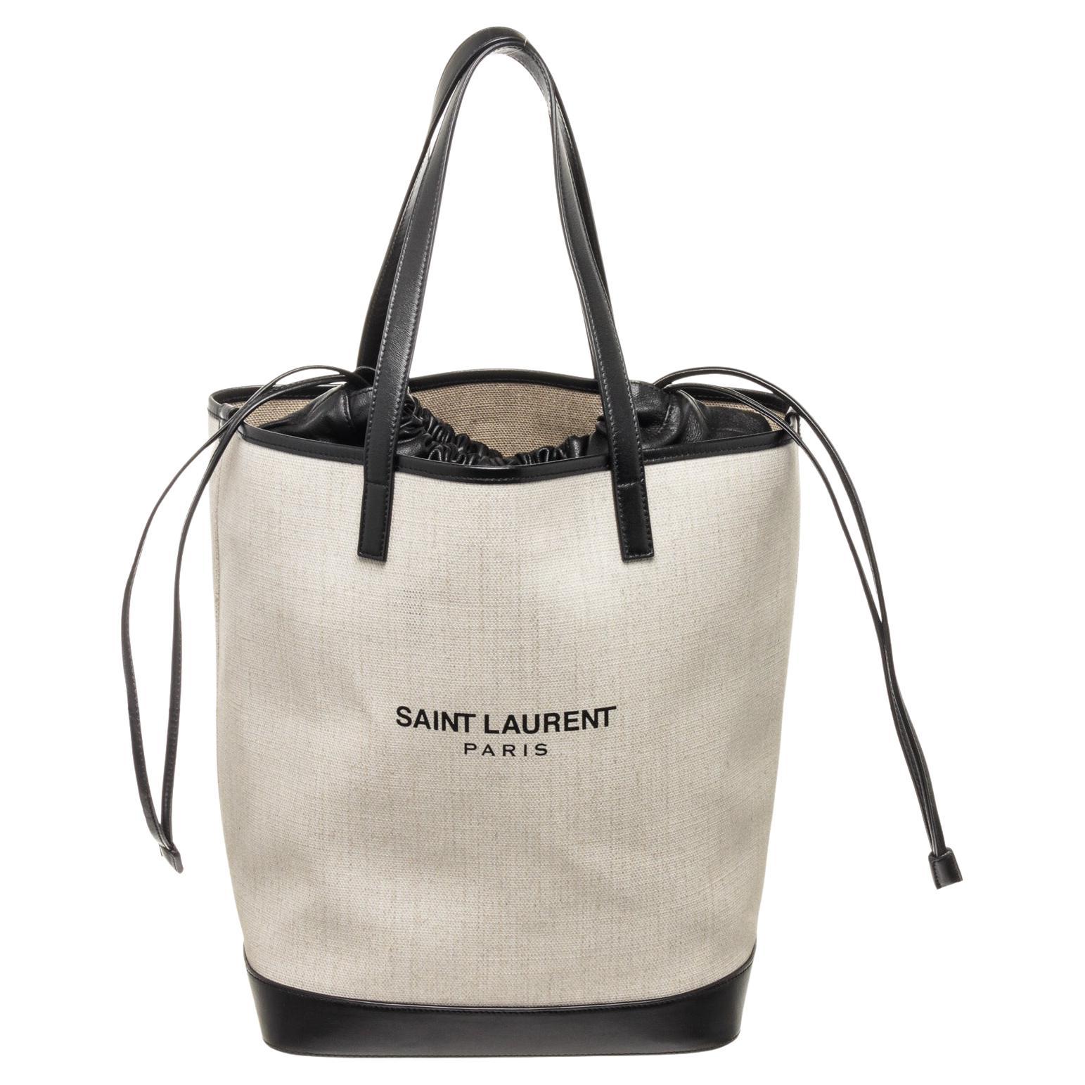 Yves Saint Laurent Red Striped Canvas Logo Tote Shoulder Bag For Sale ...