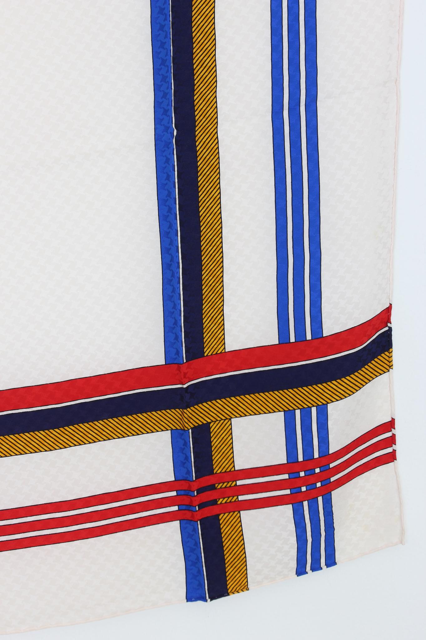 Yves Saint Laurent White Blue Silk Vintage Scarf 90s In Excellent Condition In Brindisi, Bt