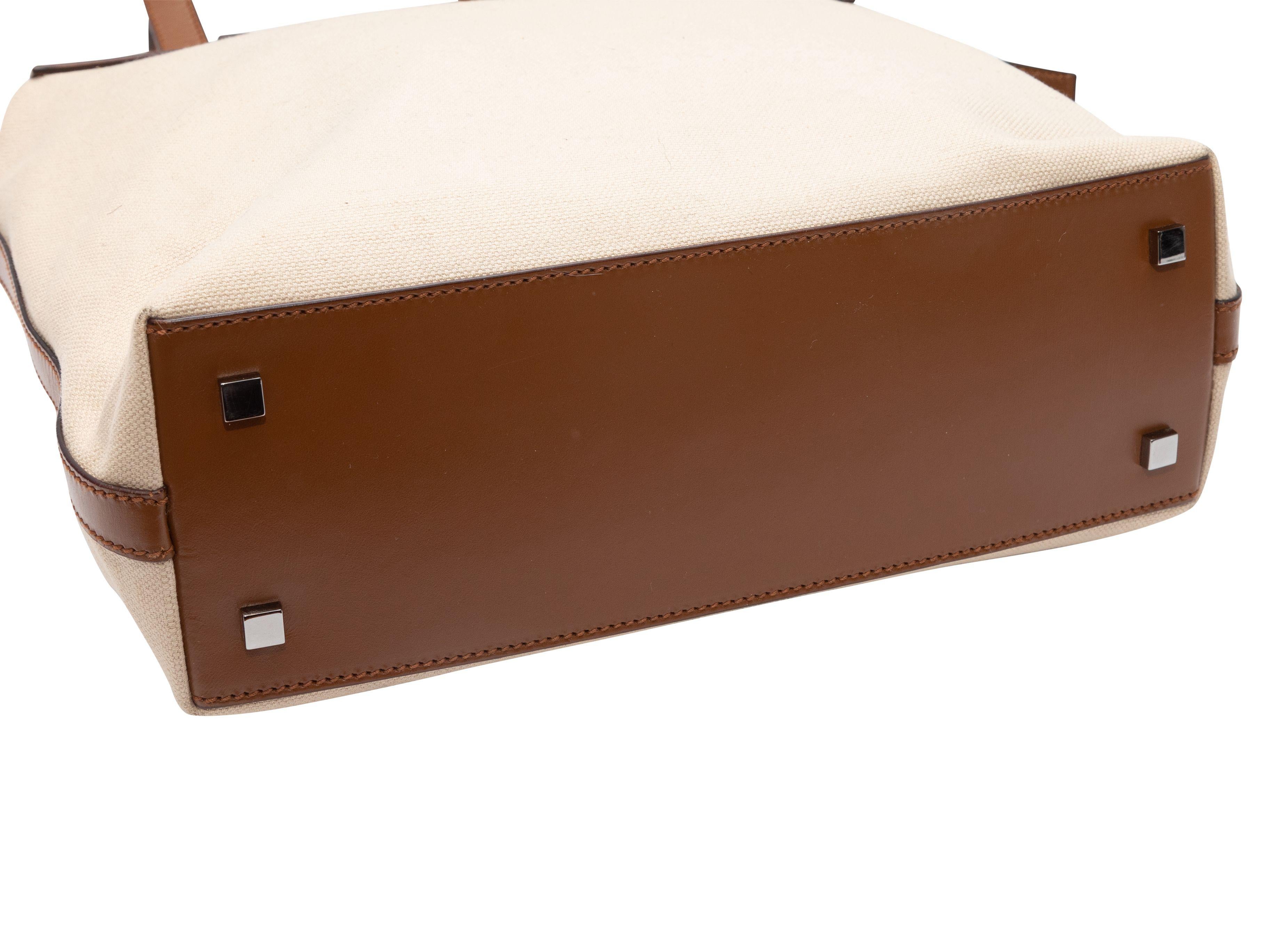 Yves Saint Laurent White and Brown Canvas and Leather Shoulder Bag For