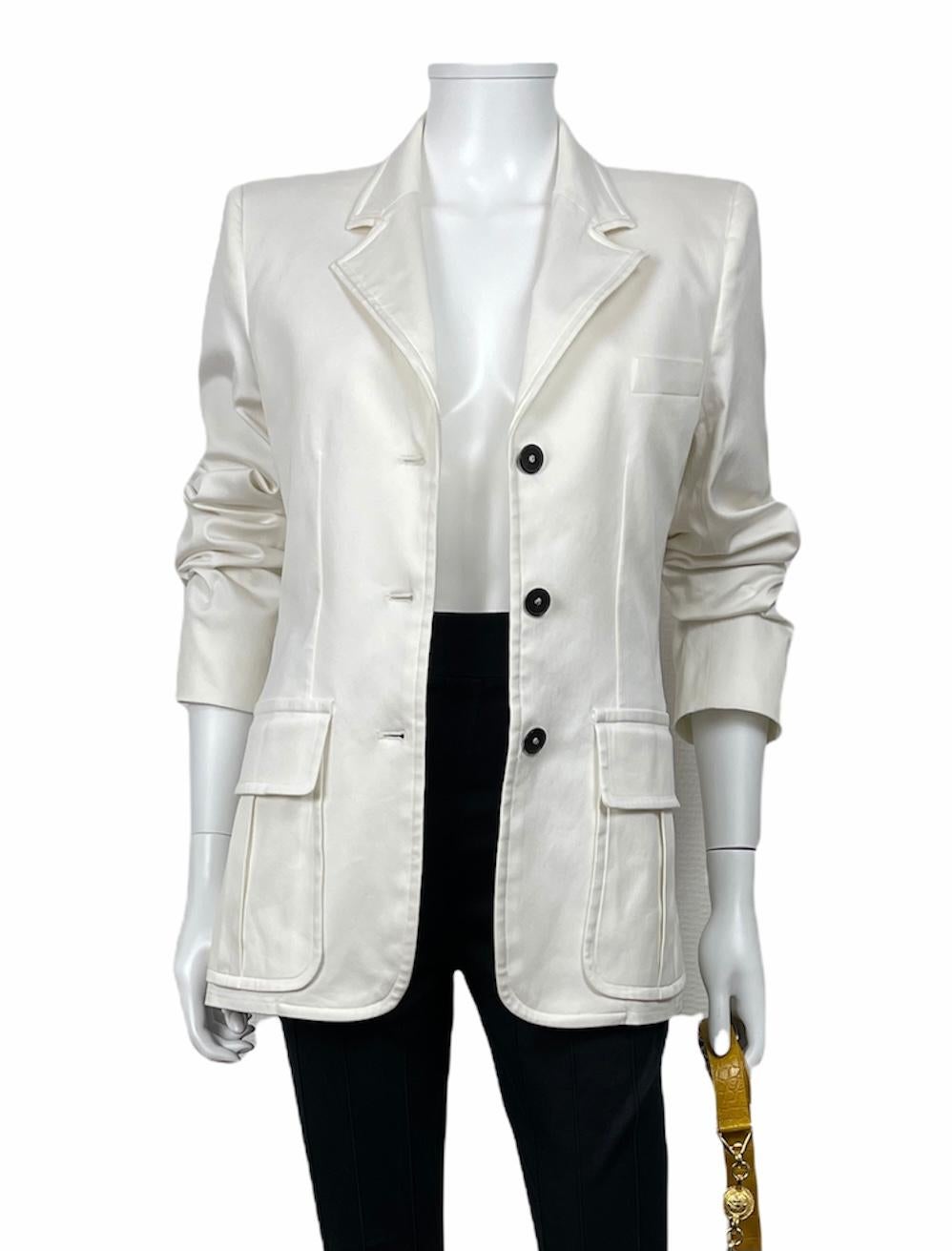 Yves Saint Laurent White Cotton Classic Jacket  For Sale