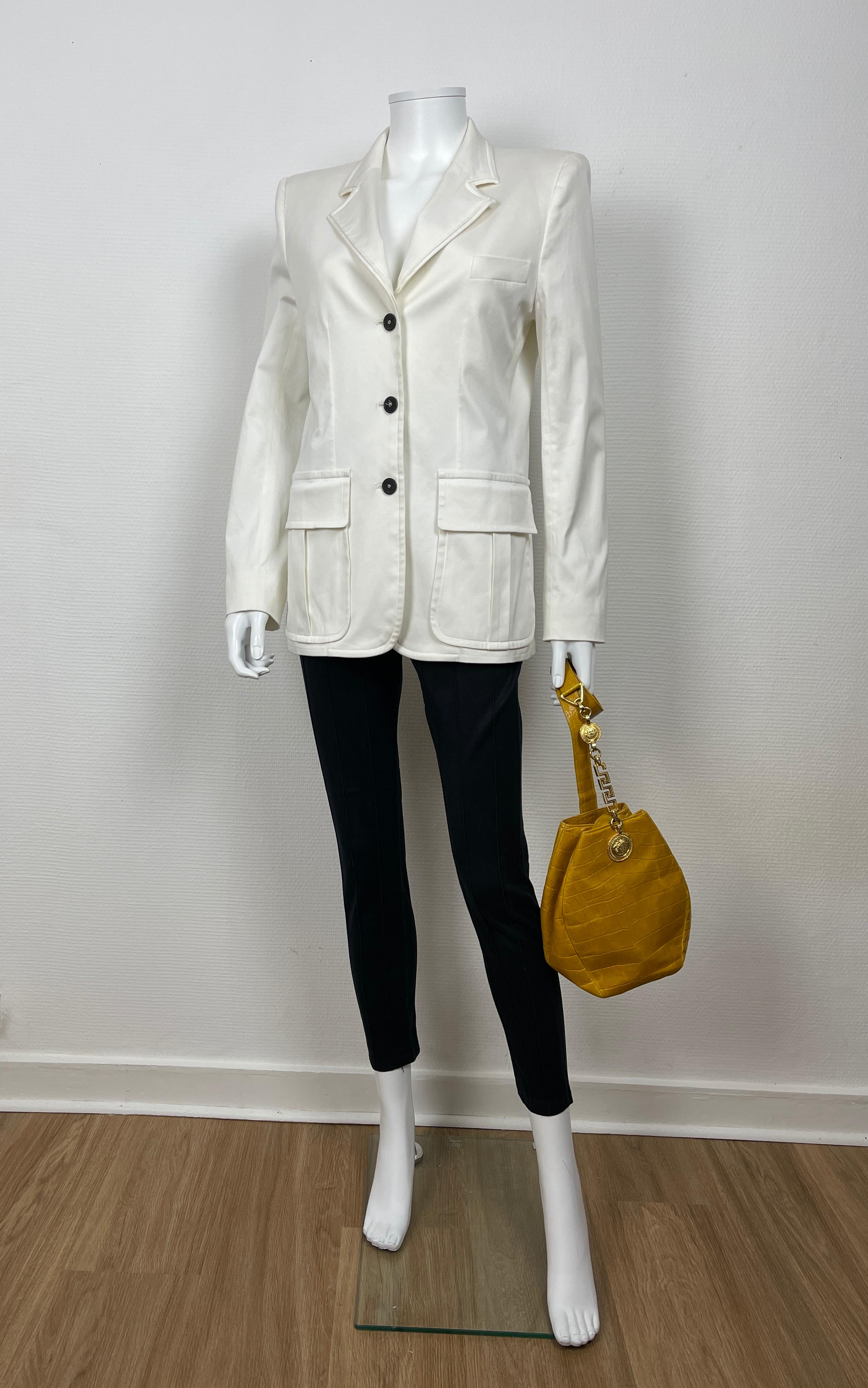 Gray Yves Saint Laurent White Cotton Classic Jacket 