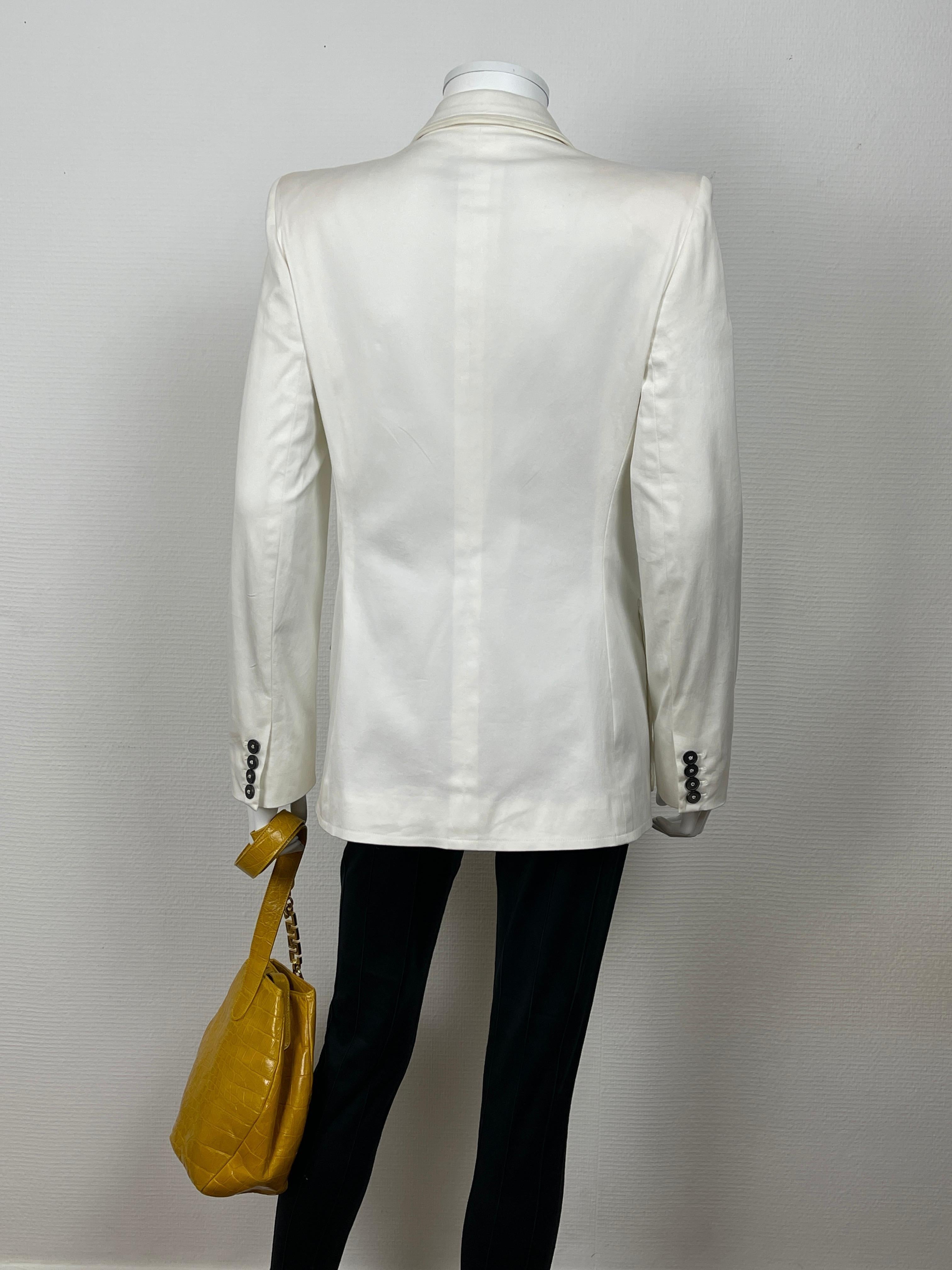 Yves Saint Laurent White Cotton Classic Jacket  In Good Condition For Sale In Paris, FR