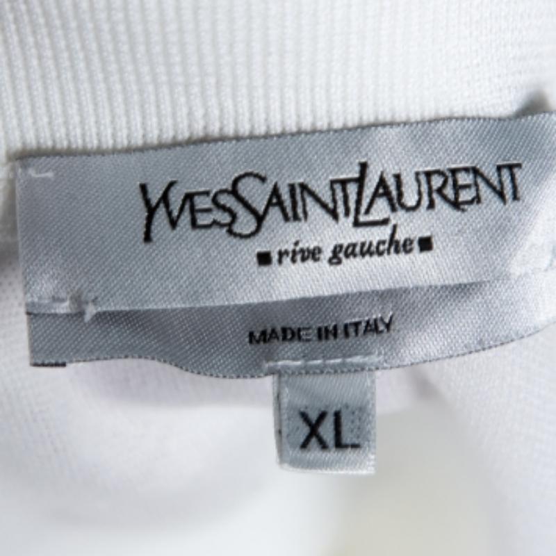 Men's Yves Saint Laurent White Cotton Long Sleeve Polo T-Shirt XL For Sale