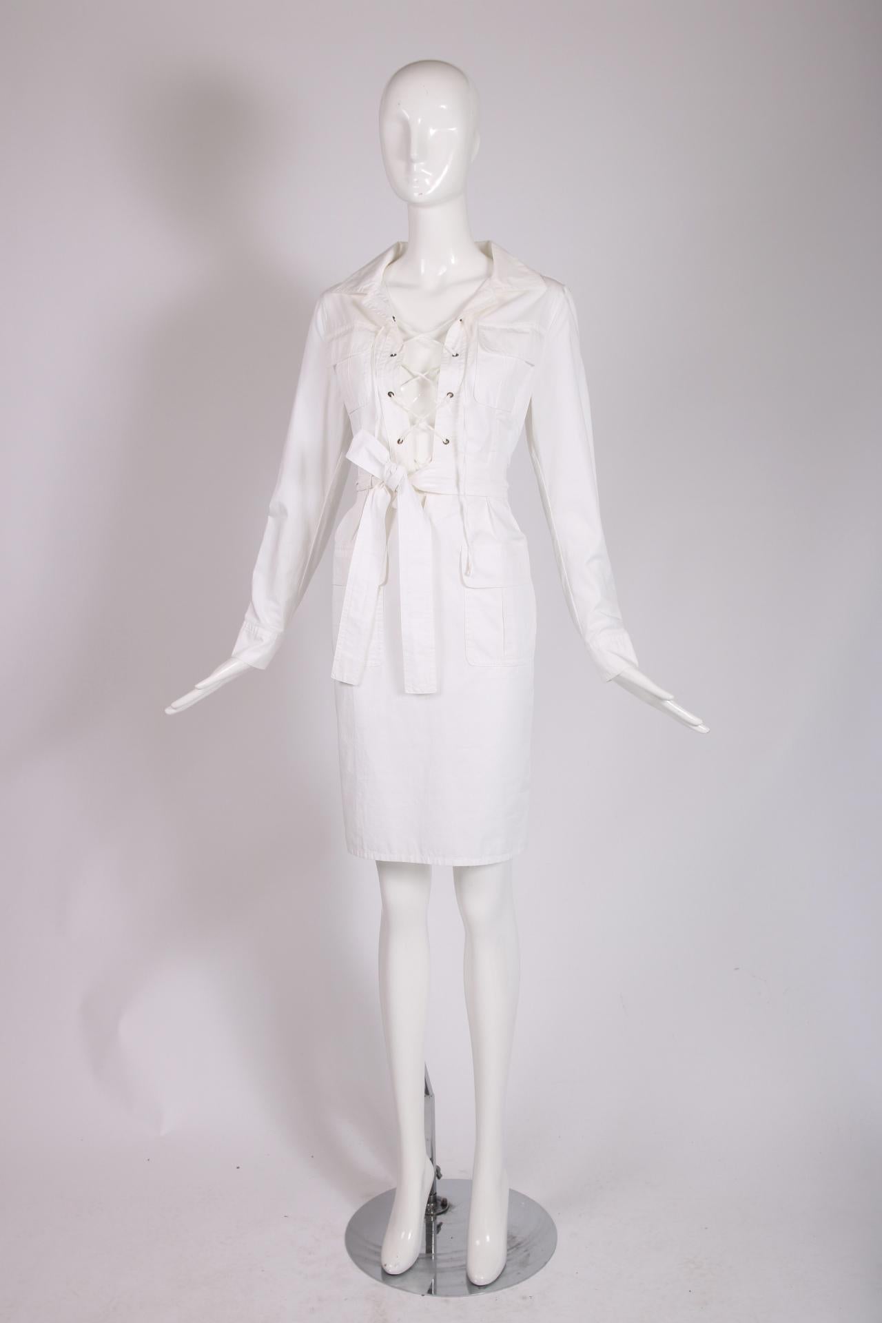 Gray Yves Saint Laurent White Cotton Safari Dress
